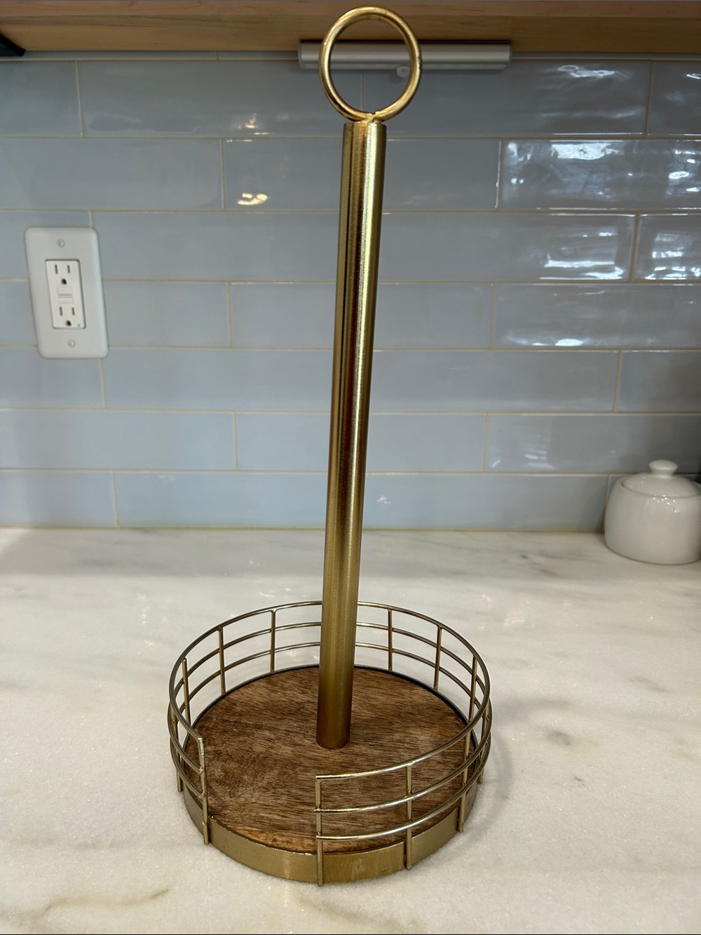 Gold Paper Towel Stand with Wood Base